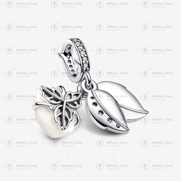 Pandora White Rose in Bloom Double Dangle Charm - Picture 3 of 7